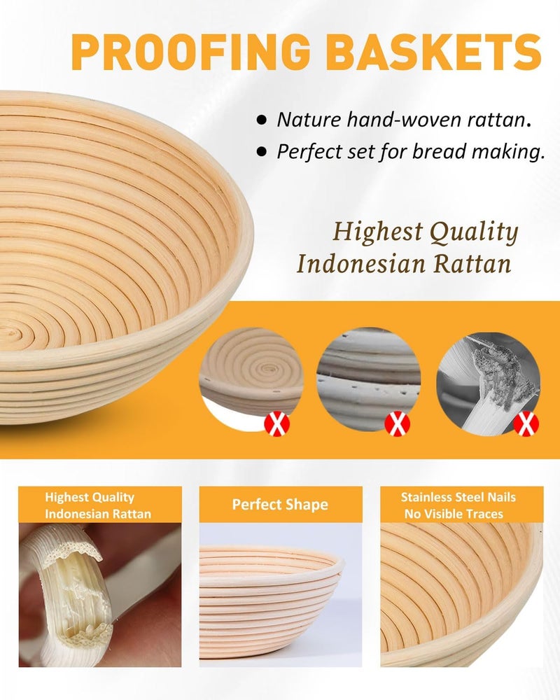Banneton Bread Proofing Basket, Proofing Basket for Sourdough Bread Baking, Indonesian Rattan Bread Bowl Sourdough bread Baking Supplies with Linen Liner (7" Round Basket x 2) - Image 4