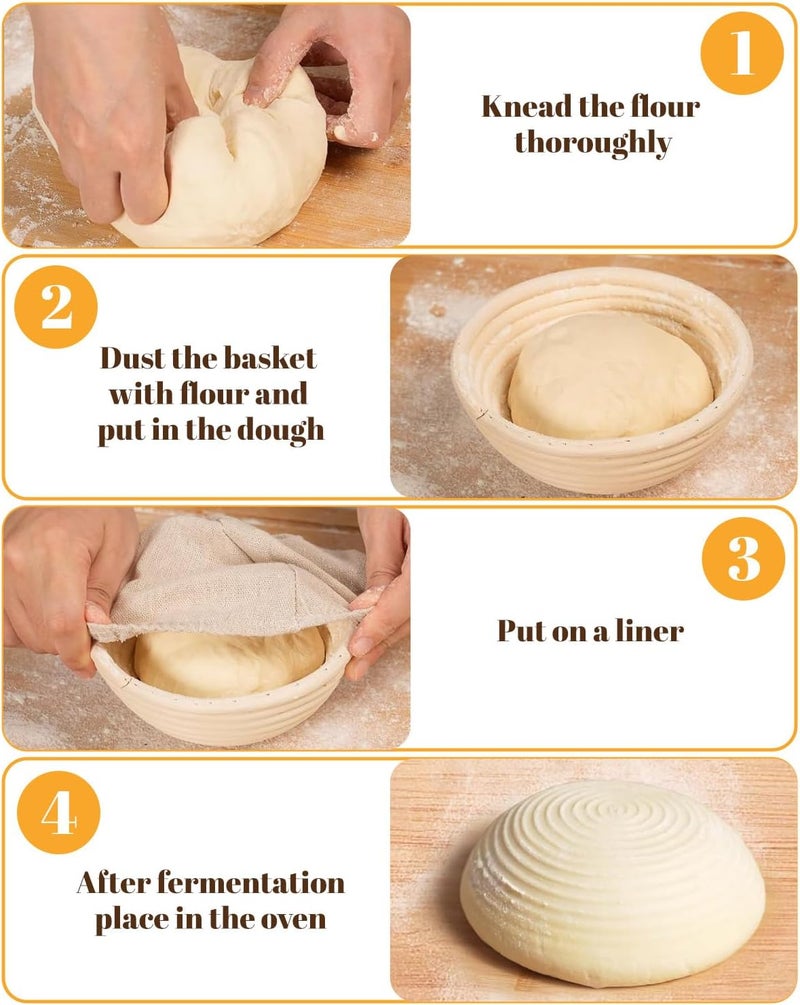 Banneton Bread Proofing Basket, Proofing Basket for Sourdough Bread Baking, Indonesian Rattan Bread Bowl Sourdough bread Baking Supplies with Linen Liner (7" Round Basket x 2) - Image 5