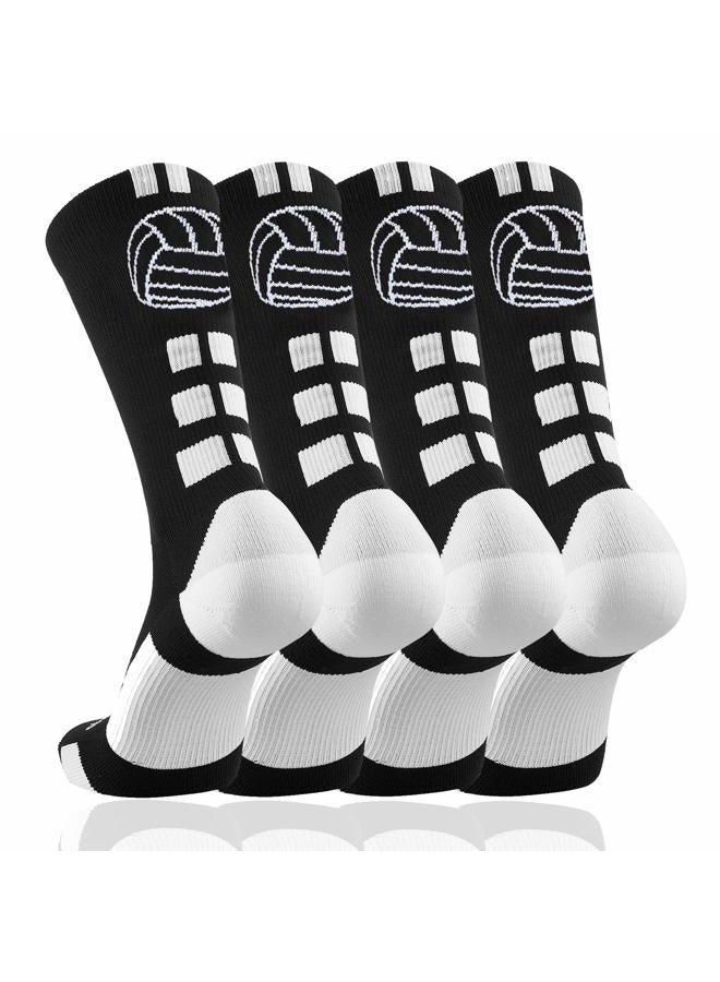 Londkaron Volleyball Socks (2 Pairs) with Volleyball Logo, Soft Mid Calf Crew Socks (Black/White, Small) - Image 3