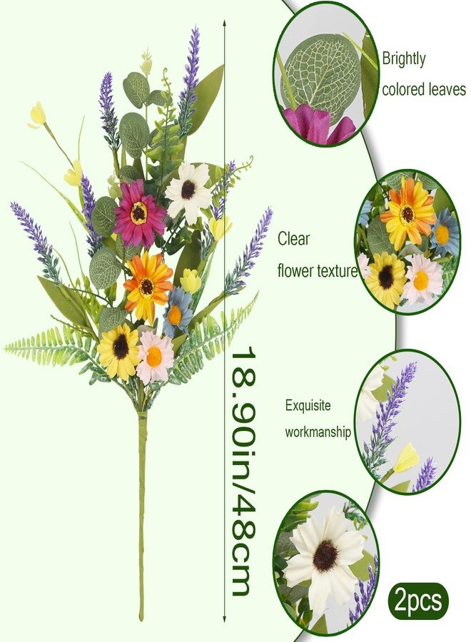 GhuaH 2 Pcs Wildflowers Artificial Flowers Daisy with Stems Fake Wildflowers Bouquet 19" Colorful Silk Flowers for Home Decor Indoor Floral Arrangement Table Vase Party Summer Wedding Outdoor Decor - Image 2