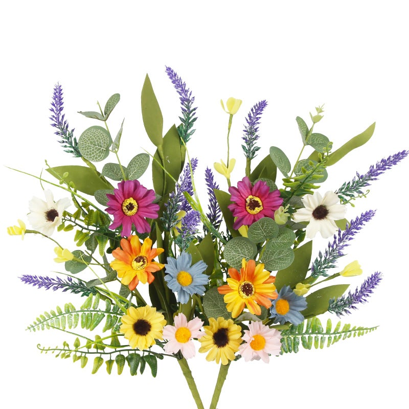 GhuaH 2 Pcs Wildflowers Artificial Flowers Daisy with Stems Fake Wildflowers Bouquet 19" Colorful Silk Flowers for Home Decor Indoor Floral Arrangement Table Vase Party Summer Wedding Outdoor Decor - Image 1