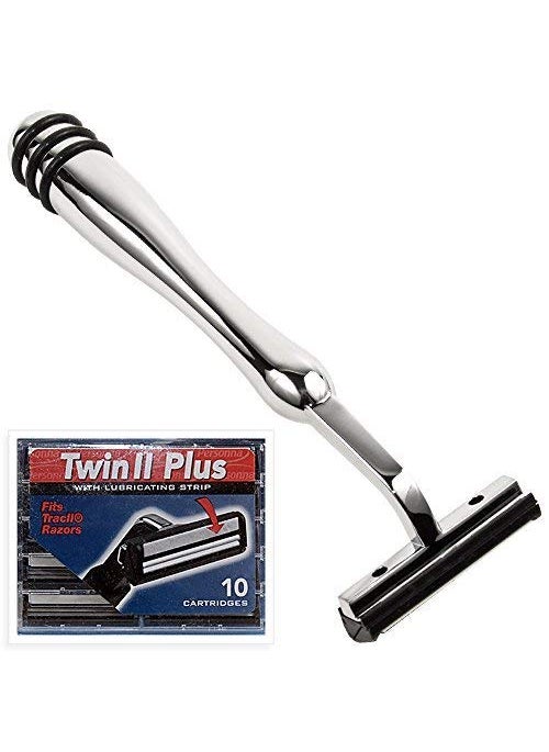 taconic shave Taconic Shave, Heavyweight All Metal Non-Pivoting Twin Blade Cartridge Razor Compatible with GIllette Trac II, Personna, and Taconic Refills - 10 Cartridges Included 