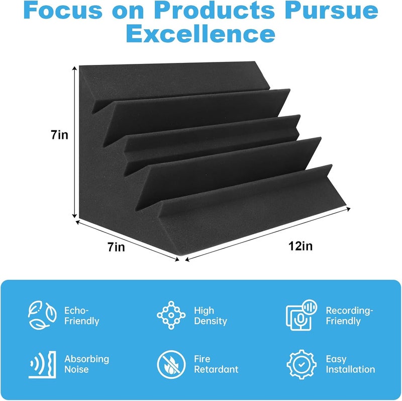 JBER 8 Pack Acoustic Foam Bass Trap Studio Foam 12" X 7" X 7" Soundproof Padding Wall Panels Corner Block Finish for Studios Home and Theater - Image 2