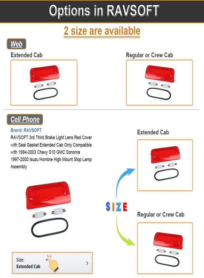 RAVSOFT 3rd Third Brake Light Lens Red Cover with Seal Gasket Extended Cab Only Compatible with 1994-2003 Chevy S10 GMC Sonoma 1997-2000 Isuzu Hombre High Mount Stop Lamp Assembly - Image 3
