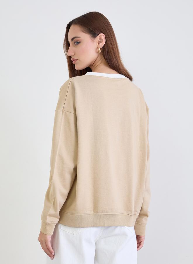 Styli Tan Graphic Print Oversized Sweatshirt - Image 5