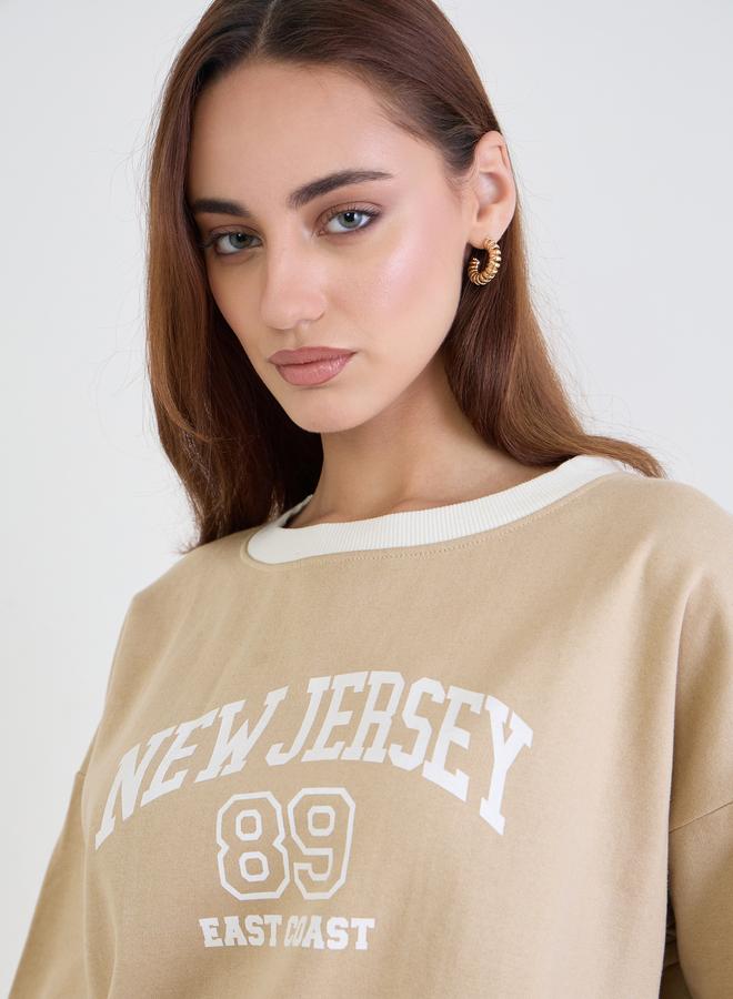 Styli Tan Graphic Print Oversized Sweatshirt - Image 4