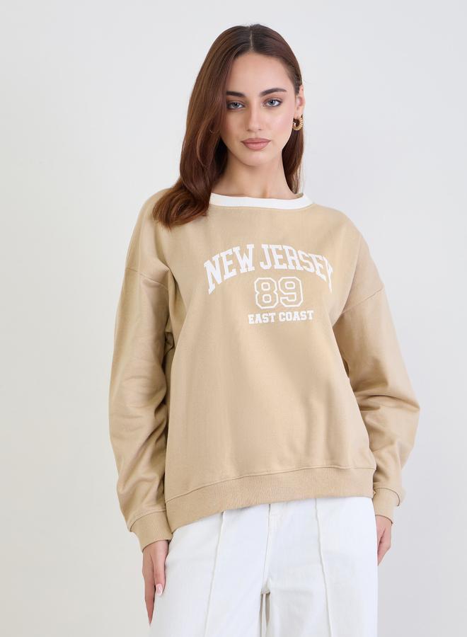 Styli Tan Graphic Print Oversized Sweatshirt - Image 3