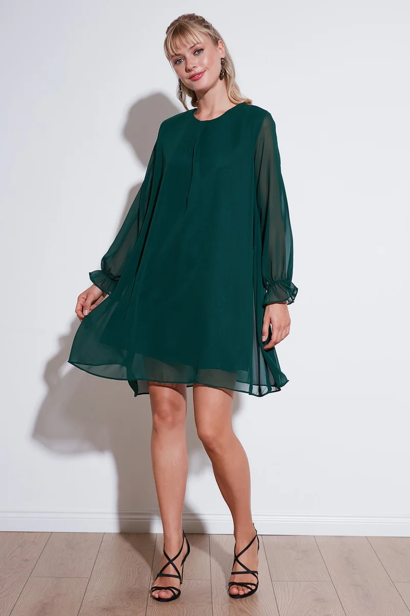 ليلا Crew Neck Long Sleeve Chiffon Dress Women's Dress 611EL303