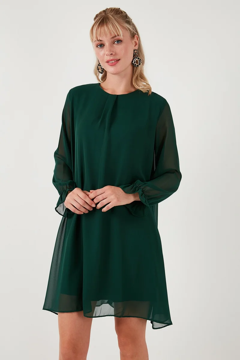 ليلا Crew Neck Long Sleeve Chiffon Dress Women's Dress 611EL303