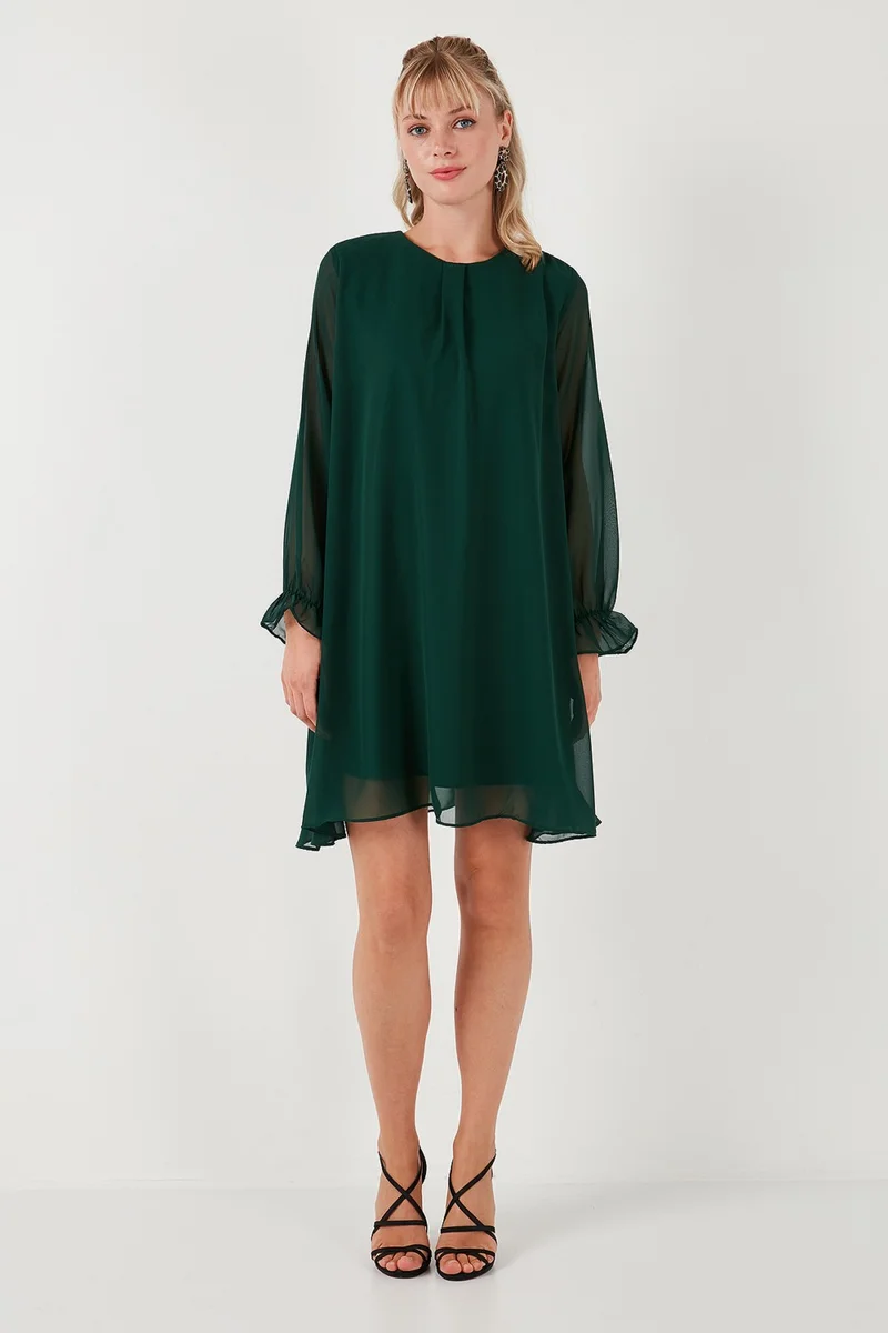 ليلا Crew Neck Long Sleeve Chiffon Dress Women's Dress 611EL303