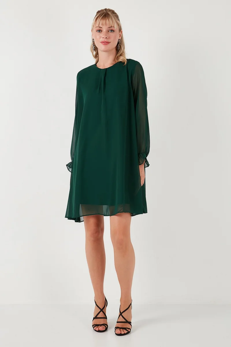 ليلا Crew Neck Long Sleeve Chiffon Dress Women's Dress 611EL303