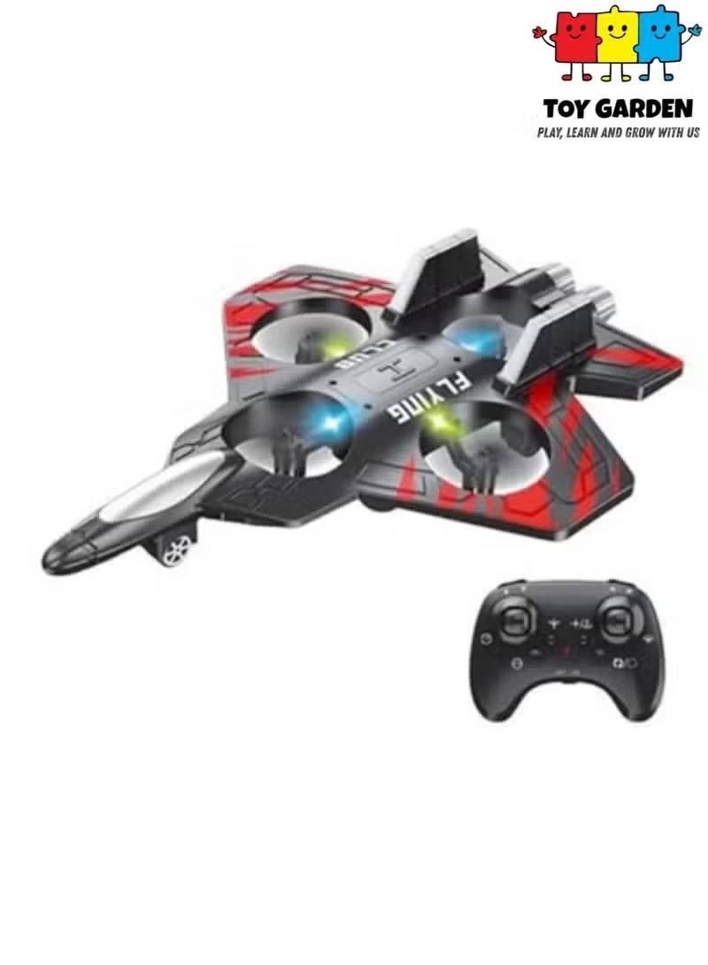 Toy Garden 2-in-1 RC Flying Car Quadcopter Drone with LED Lights, Black & Red - Image 1