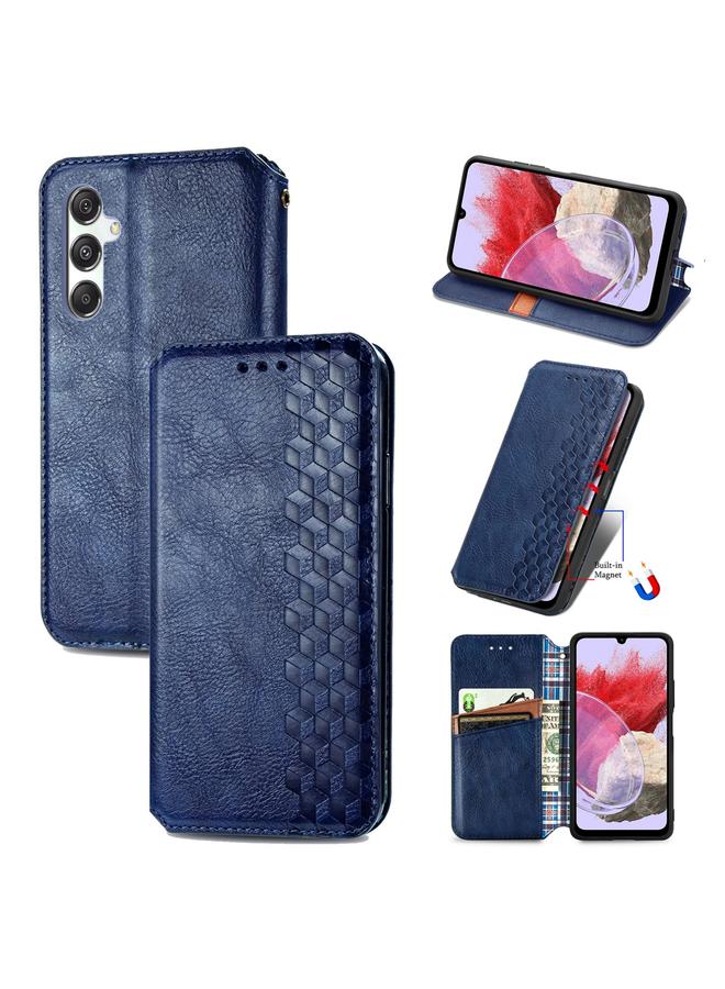 The Bros ForSamsung Galaxy M34 5G Cubic Grid Pressed Magnetic Leather Phone Case