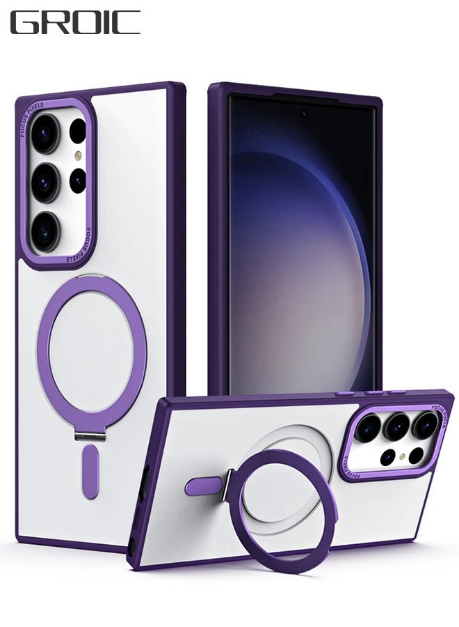 GROIC Magnetic Case for Samsung Galaxy S23 Ultra 6.8" Case Versatile Invisible Stand Compatible with Magsafe Shockproof Slim Protective Phone Cover Drop Protective Kickstand Purple Clear - Image 1