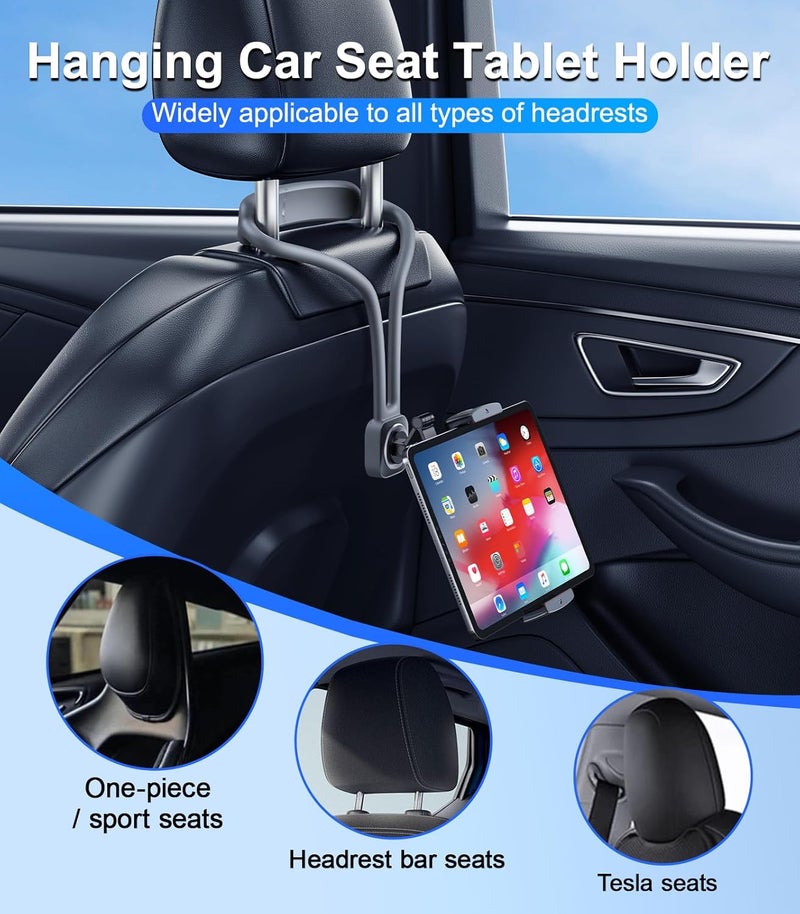 DICMKY Car iPad Tablet Holder, Back Seat Accessory for Tesla/Sport/Bucket/Performance Seats, Rear Headrest Tablet Hanger Mount for Kids/Adults, Road Trip Essentials with Car TV - Image 2