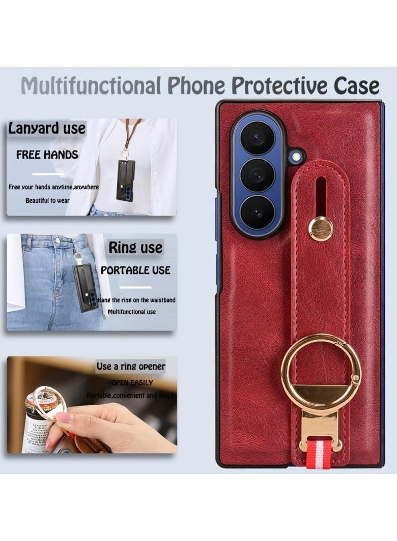عام Compatible with Galaxy Z Fold 7 2025 Case with Ring Holder  Hand Straps  Neck Straps, Scratch-Resistant Skin-Friendly Leather Protective Cover Case - Image 2