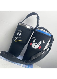 Generic In Stock Wholesale Mr. Bubble Ice Cream Cup Cover Portable Crossbody Diving Material Car Cup Cover Kumamoto Series Cup Cover-Color:Universal Black Dense Pattern Strap-Capacity:900ml  - Image 3