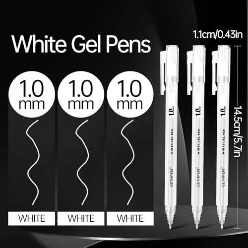 GETHPEN White Gel Pen Set, 10 Pack 1.0mm White Gel Ink Pen, Art Liner Drawing Pens for Black Dark Paper for Drawing & Sketching - Image 2