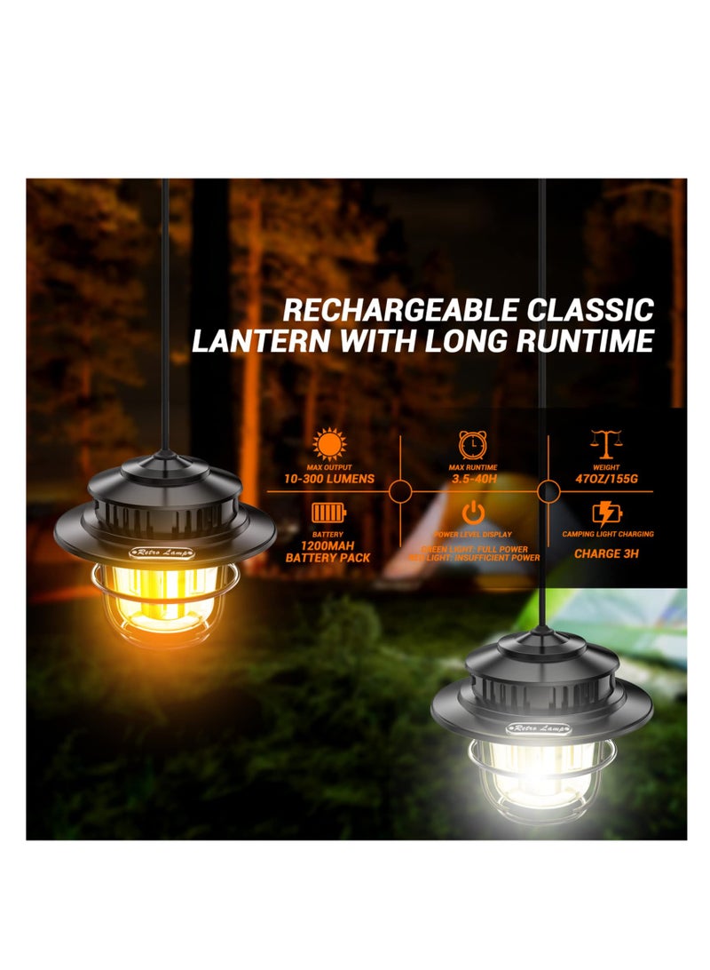 Generic Camping Lantern Rechargeable, 4 Modes Infinitely Dimmable Light，Hanging Retro Light, Battery Powered IPX4 Waterproof Portable Outdoor Tent Electric Lamp - 2 Pack  - Image 3