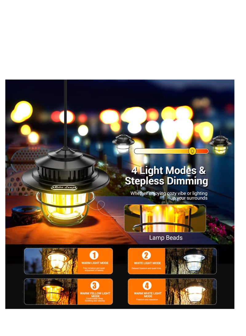 Generic Camping Lantern Rechargeable, 4 Modes Infinitely Dimmable Light，Hanging Retro Light, Battery Powered IPX4 Waterproof Portable Outdoor Tent Electric Lamp - 2 Pack  - Image 5
