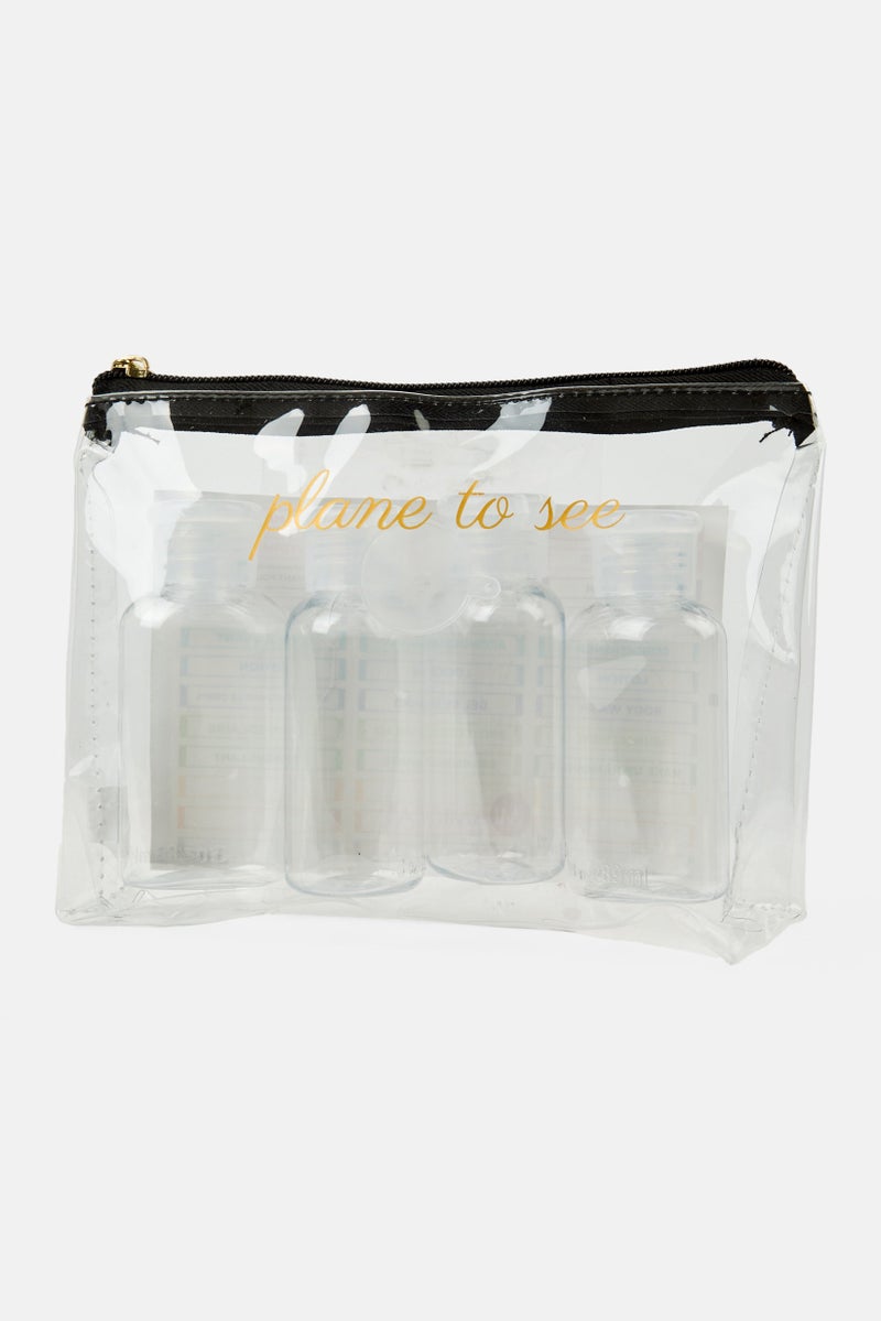 Miamica 4 Pieces Travel Bottles And Toiletry Bag Kit, Transparent - Image 1