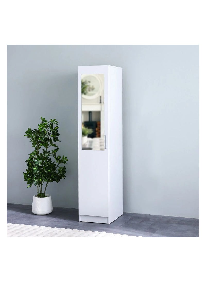DANUBE HOME خزانة ملابس Supreme بباب واحد مع مرآة لتعليق الملابس رف تخزين قوي إضافي منظم بتصميم حديث خزانة موفرة للمساحة لغرفة النوم - أبيض - Image 1