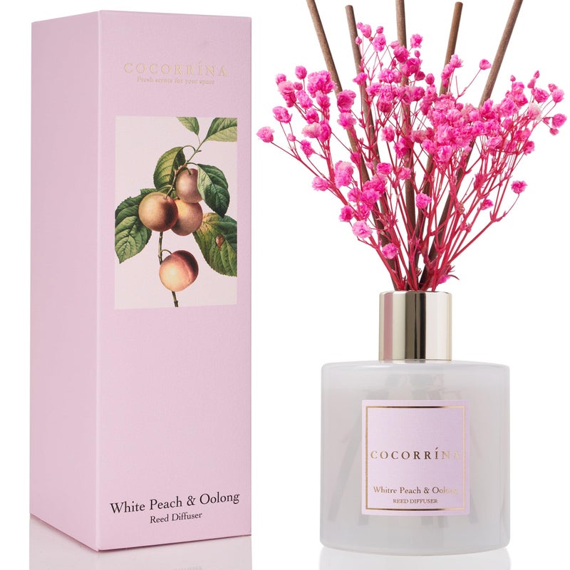 COCORRÃNA CocorrÃ­na Reed Diffuser Sets - 6.7 oz. White Peach& Oolong Scented Diffuser with 8 Sticks Home Fragrance Reed Diffuser for Bathroom Shelf Decor - Image 1