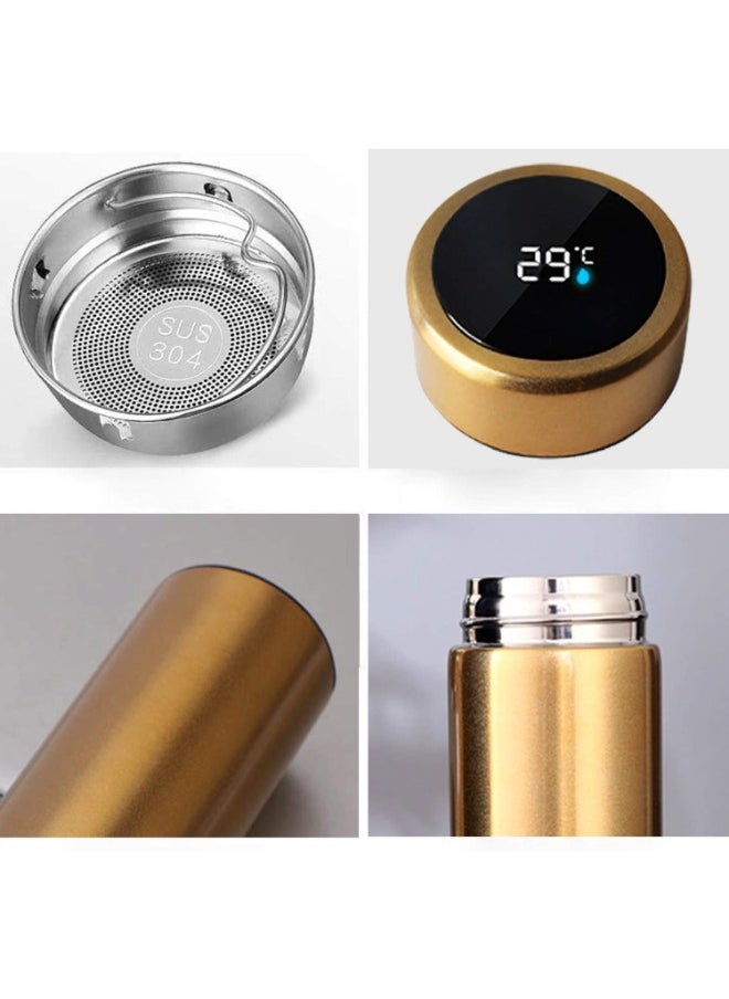 SHOPI - Smart Vacuum Flask And Water Bottle For Hot And Cold Drinks Keeps Your Drink Cold For 24 And Hot For 8 Hours With LED Temperature Display Stainless Steel Water Bottle Camping Flask Gold - Image 1