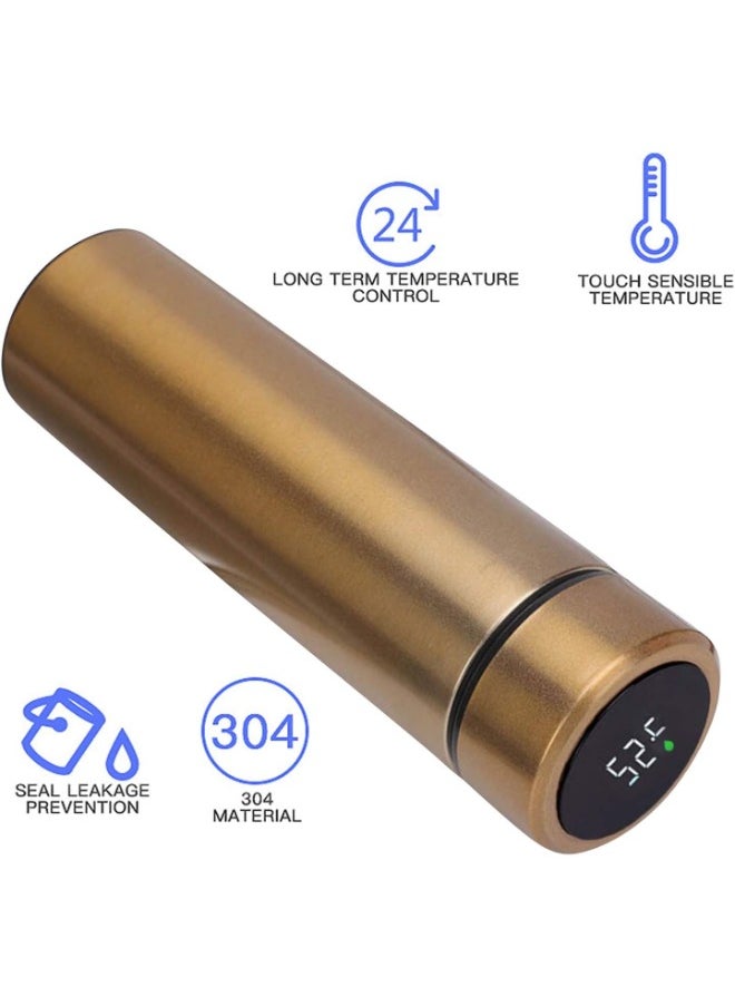 SHOPI - Smart Vacuum Flask And Water Bottle For Hot And Cold Drinks Keeps Your Drink Cold For 24 And Hot For 8 Hours With LED Temperature Display Stainless Steel Water Bottle Camping Flask Gold - Image 1