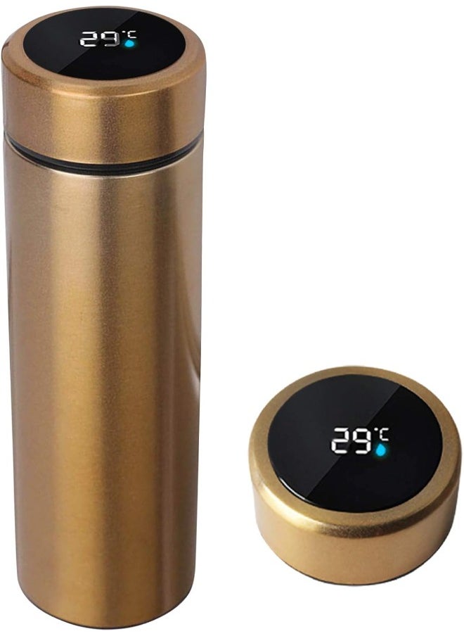 SHOPI - Smart Vacuum Flask And Water Bottle For Hot And Cold Drinks Keeps Your Drink Cold For 24 And Hot For 8 Hours With LED Temperature Display Stainless Steel Water Bottle Camping Flask Gold - Image 1