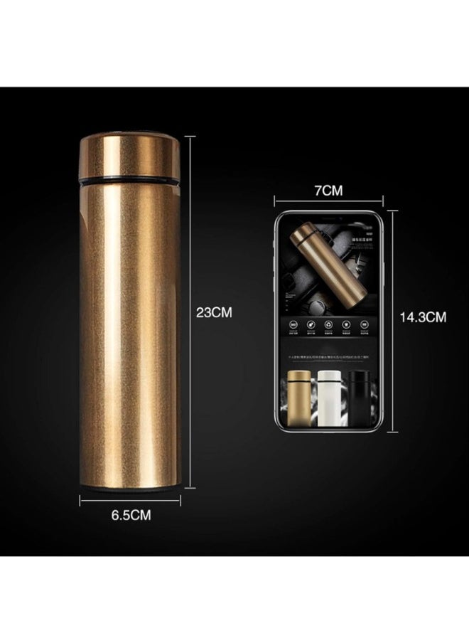 SHOPI - Smart Vacuum Flask And Water Bottle For Hot And Cold Drinks Keeps Your Drink Cold For 24 And Hot For 8 Hours With LED Temperature Display Stainless Steel Water Bottle Camping Flask Gold - Image 1