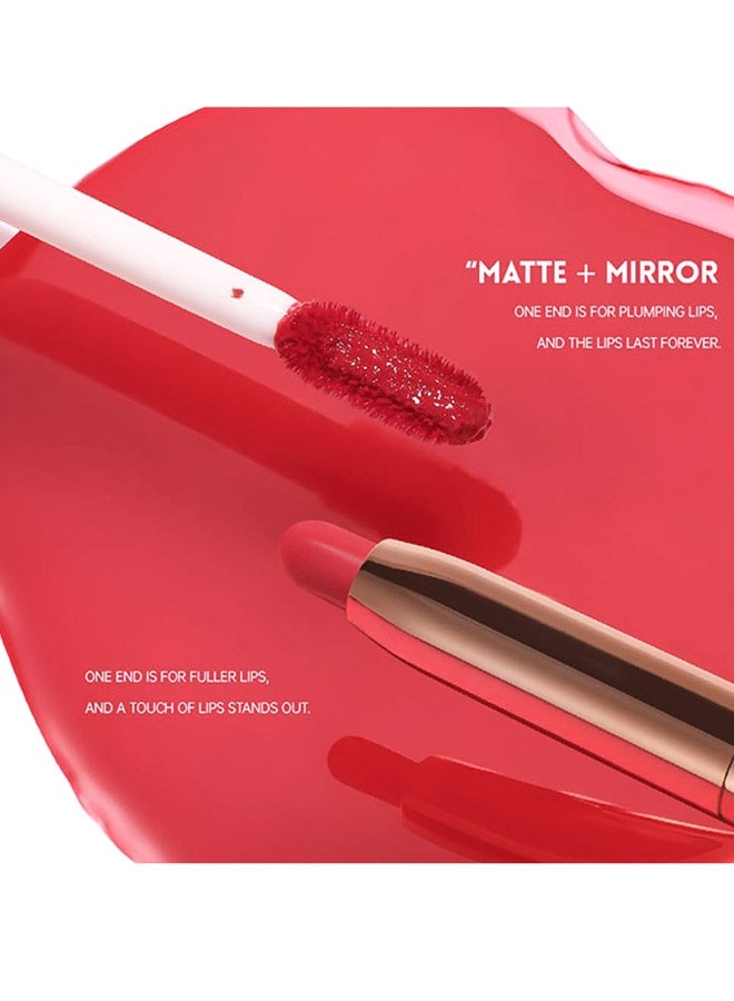 بوداير محدد شفاه و أحمر شفاه سائل لامع، أحمر شفاه مطفي مزدوج الطرف ومرآة لمعان الشفاه، ملمسان في منتج واحد لصبغة الشفاه، لا يلتصق بالكوب، مخملي ناعم، طويل الأمد، مقاوم للتلطيخ، شديد اللون - 06 # طلاء القطن - Image 4