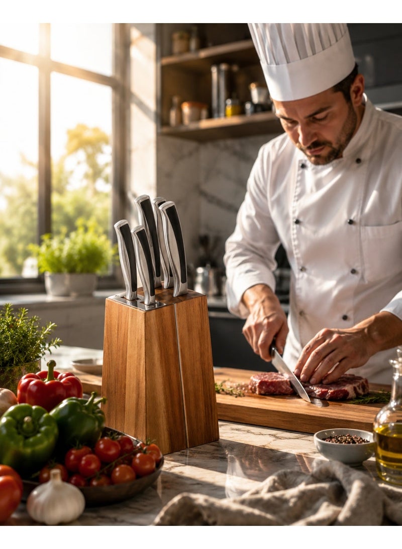Arshia 🔪 ARSHIA Professional 6-Piece Stainless Steel Knife Set with Premium Wooden Stand | Sharp and Precise for the Modern Kitchen - Image 1