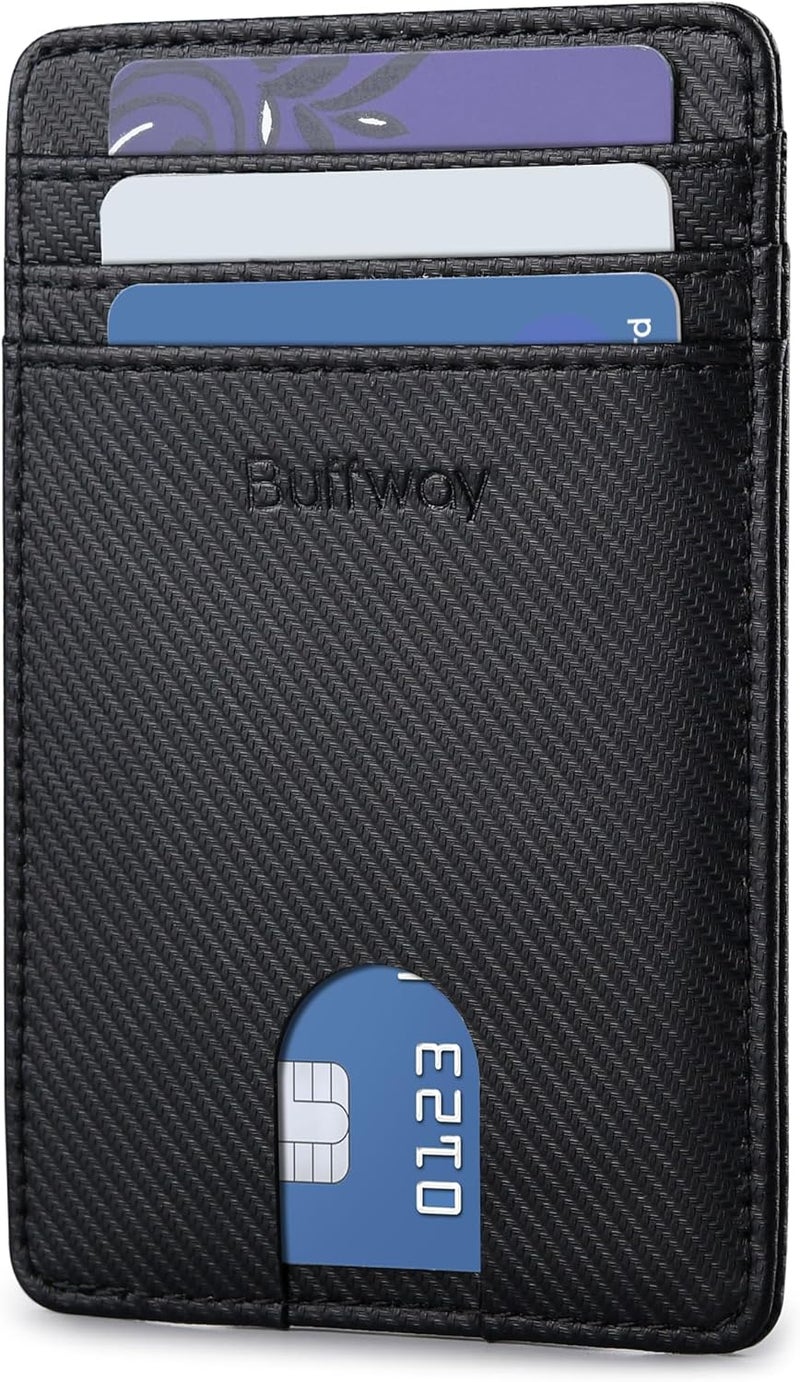 Buffway Mens Slim Wallet, Minimalist Thin Front Pocket Leather Credit Card Holder with RFID Blocking for Work Travel - Image 1