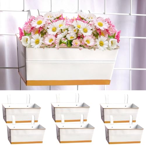 ecofynd 16 Inches Apollo Railing Planters for Balcony, Hanging Pots for Plants, Wall Hanging Decorative Planters for Vertical Garden, Pack of 6, (White) - Image 1