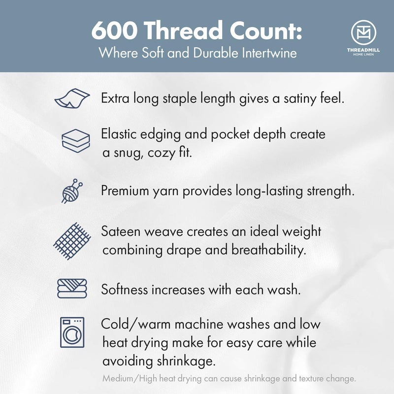 Threadmill أغطية وسائد فاخرة من Threadmill Home Linen بحجم كينج - 100% قطن طبيعي 600 خيط، مجموعة أغطية وسائد بيضاء داماسك 2 قطعة، واقيات وسائد مخططة من قطن ELS مصفف ناعم - Image 2