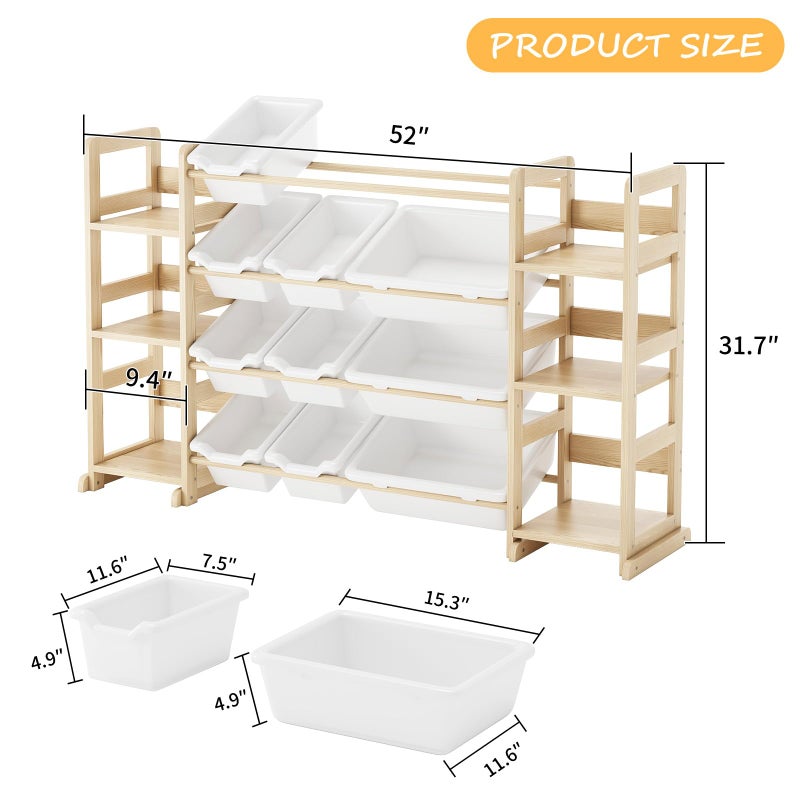 EXPERLAM Extra Large Toy Storage - Toy Storage Organizer, Wooden Toy Organizer with 6 Side Shelves and 12 Bins, 3-in-1 Bookshelf for Kids Rooms, Playroom, Nursery, White - Image 2