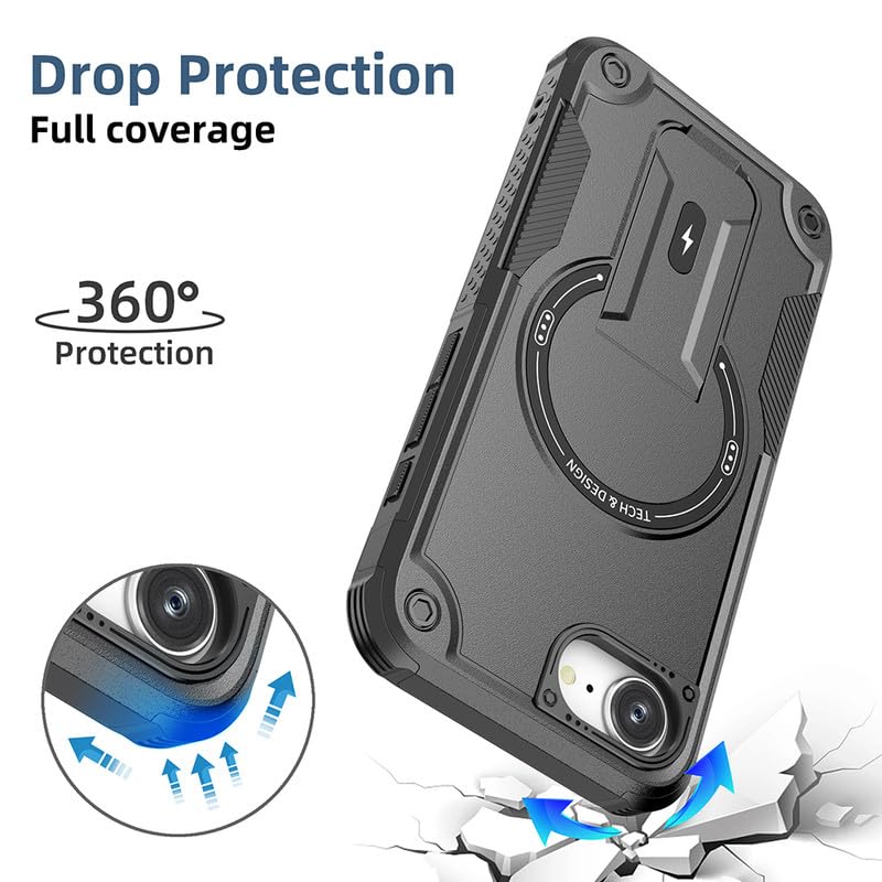 US LITE Back Cover for iPhone 16e with Portable Kickstand | Mag-Safe Compatible Magnetic Case | Shockproof Military Grade Protection | Extreme Protection Phone Cover – Black - Image 3