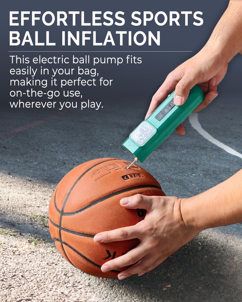 ETENWOLF P200 Electric Ball Pump 2000mAh Sports Air Pump with Digital Pressure Gauge for Basketball Soccer Volleyball (Dark Cyan) - Image 2