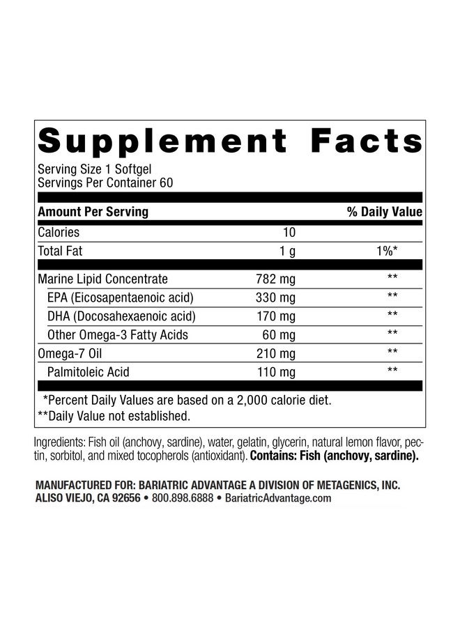 بارياتيك أدفانتج Bariatric Advantage OmegaVanta 10 - زيت السمك أوميجا - غني بحمض إيكوسابنتينويك وحمض الدوكوساهيكسانويك - تصميم كبسولة هلامية معوية - يدعم صحة القلب* - نكهة الليمون الطبيعية - 60 كبسولة هلامية - Image 2