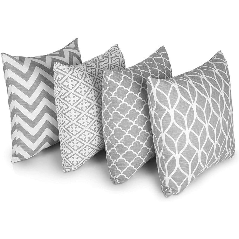 Penguin Home Set of 4 100 Slub Cotton Fabric Cushion Covers 45cm x 45cm Double Sided Square Pillow Covers with Invisible Zipper Pillow Cases for Living Room Bedroom Sofa Grey