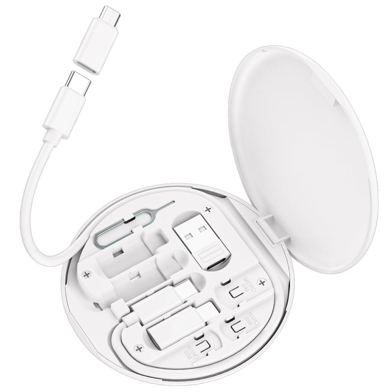Azvegr Multi USB Charging Adapter Cable Kit, C to iOS Device Cable Box, Conversion Set USB A & Type C to Male Micro/Type C/iOS Device, Data Transfer, Card Storage, Tray Eject Pin, Phone Holder (White) - Image 1