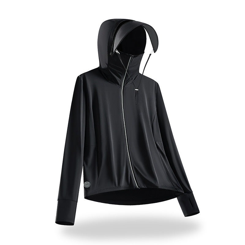Ang Bo Tu Women's Tech Black Sun Protection Jacket - Sleek, Unisex, Hooded, Highly Elastic, UV-Resistant for Outdoor Sports - Image 1