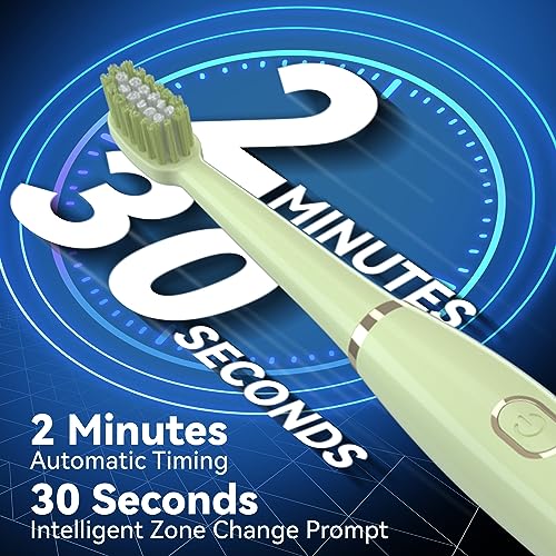7AM2M Sonic Electric Toothbrush for Adults and Kids- High Power Rechargeable Toothbrushes with 8 Brush Heads,5 Adjustable Modes, Built-in 2-Minute Smart Timer,4 Hours Fast Charge for 30 DaysGreen - Image 5