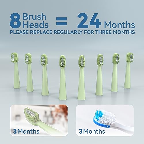 7AM2M Sonic Electric Toothbrush for Adults and Kids- High Power Rechargeable Toothbrushes with 8 Brush Heads,5 Adjustable Modes, Built-in 2-Minute Smart Timer,4 Hours Fast Charge for 30 DaysGreen - Image 2