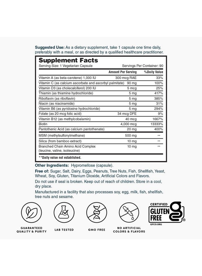 Nature's Lab مختبر الطبيعة للشعر والبشرة والأظافر - البيوتين، BCAA، MSM، مركب الفيتامينات - 90 حبة (إمداد لمدة 90 يوم)  - Image 5