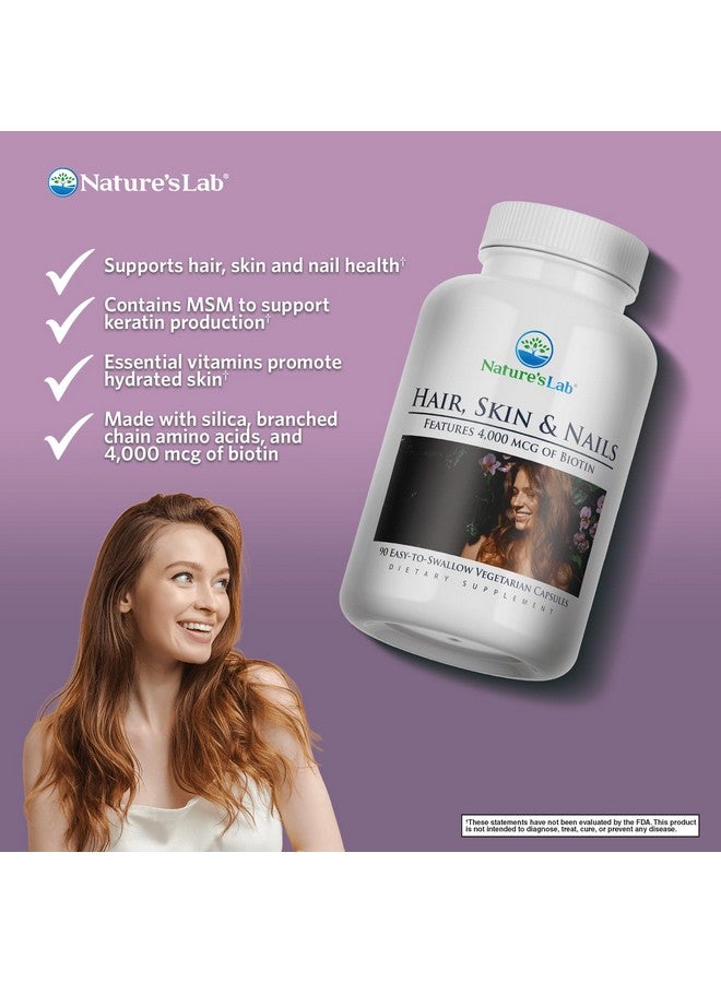 Nature's Lab مختبر الطبيعة للشعر والبشرة والأظافر - البيوتين، BCAA، MSM، مركب الفيتامينات - 90 حبة (إمداد لمدة 90 يوم)  - Image 2