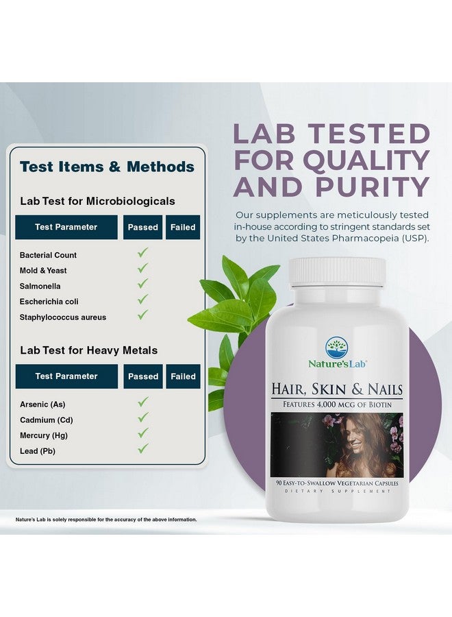 Nature's Lab مختبر الطبيعة للشعر والبشرة والأظافر - البيوتين، BCAA، MSM، مركب الفيتامينات - 90 حبة (إمداد لمدة 90 يوم)  - Image 3