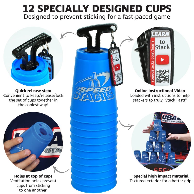 Speed Stacks Official Sport Stacking Set Blue 12 Cups and Holding stem Top Grade Materials Low Friction WSSA Approved - Image 4