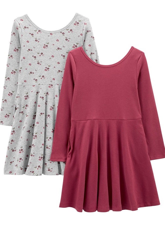 Simple Joys by Carter's Girls' Stretch Rib Dresses, Plum, Floral, 8 - Image 1